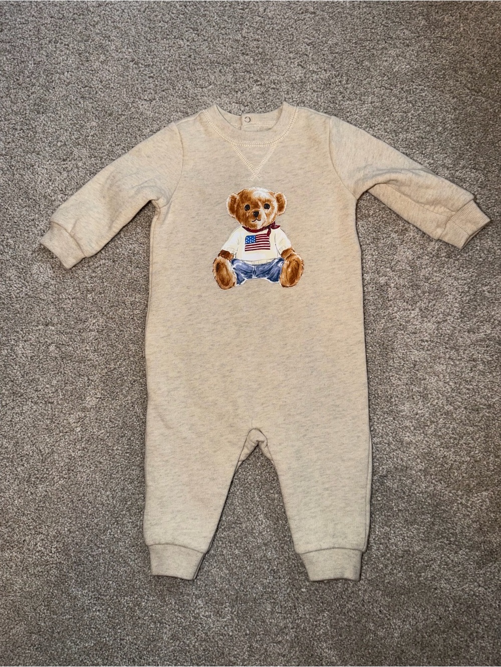 NWOT Polo Ralph Lauren Classic Teddy Bear Cream Baby One-Piece 6M